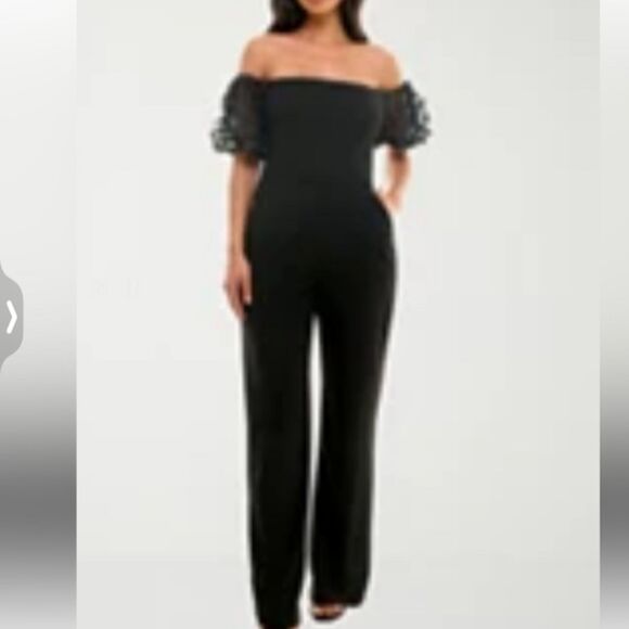 Blush Vintage Rayon Jumpsuit Romper Elastic Waist Lace Sleeves in Black Medium - Picture 1 of 8